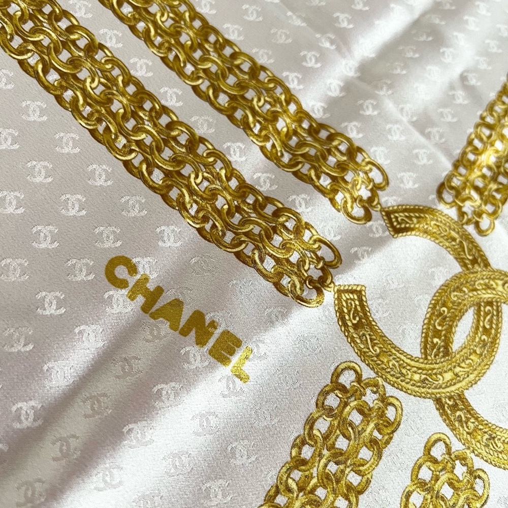 Pink Chanel Silk Scarf with Micro CC Detail